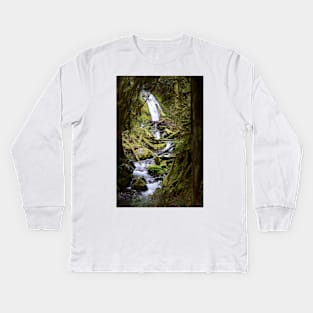 Woodsy Waterfall in the Hoh Rainforest Kids Long Sleeve T-Shirt